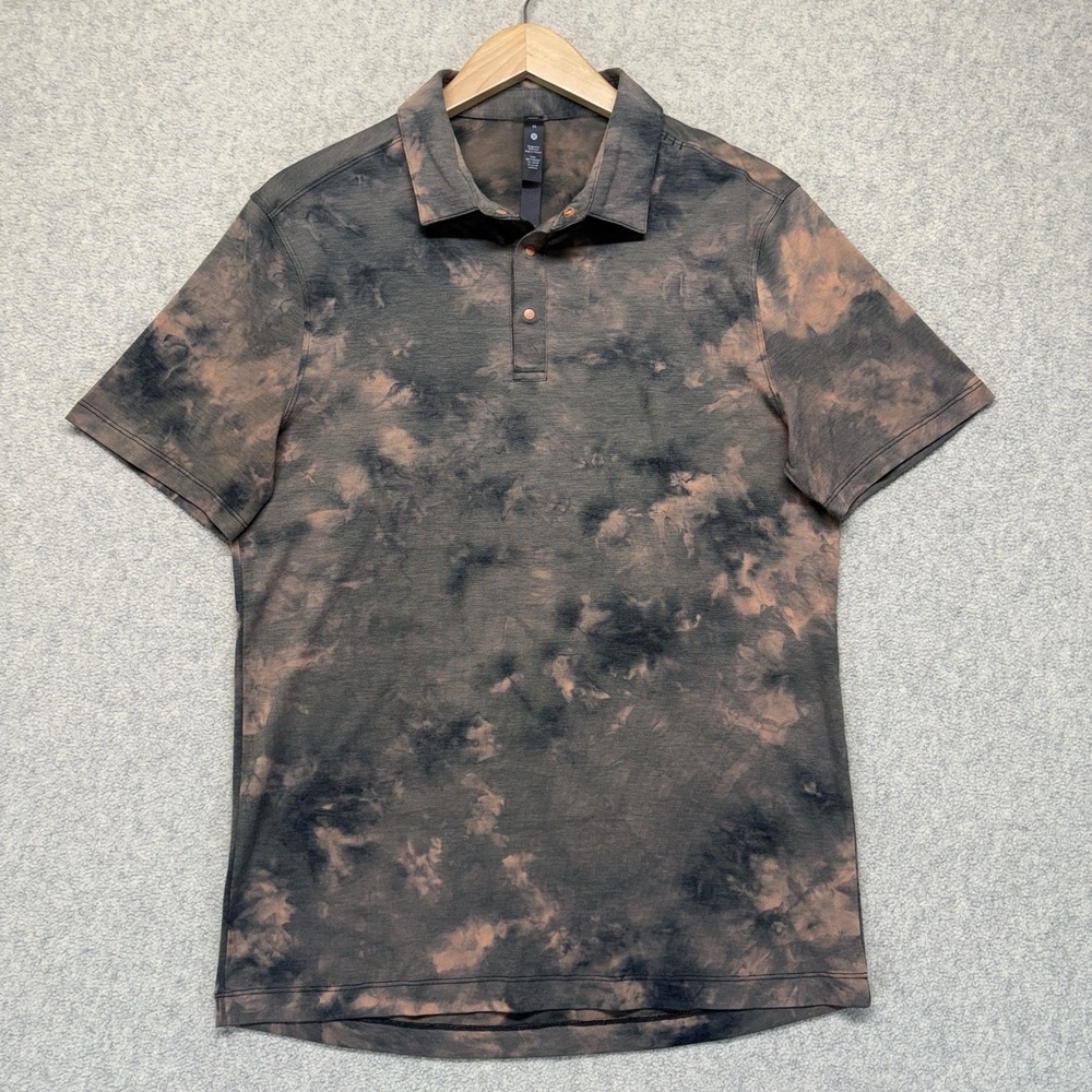 Lululemon Polo Shirt Men's Medium Tie Dye Gray Brown Short Sleeve Golf